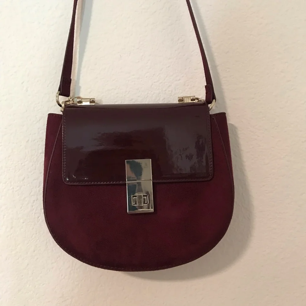 Express Burgundy Patent and Suede Crossbody
